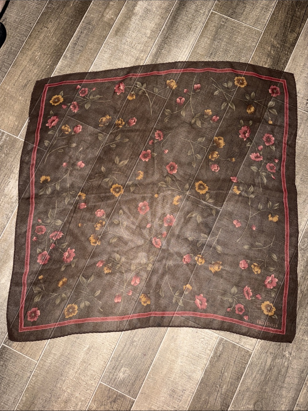 VTG Bill Blass Chiffon Silk Square Scarf Floral Oriental Rug Lattice Print